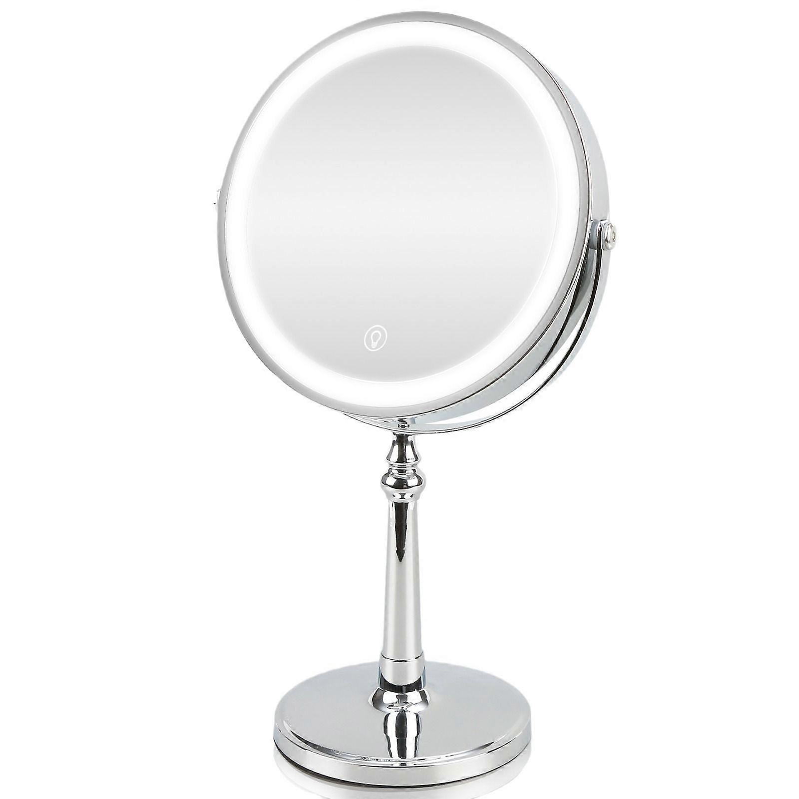 Espelho de maquiagem de 9 polegadas com luz LED, USB, aumento de 10x e dupla face.