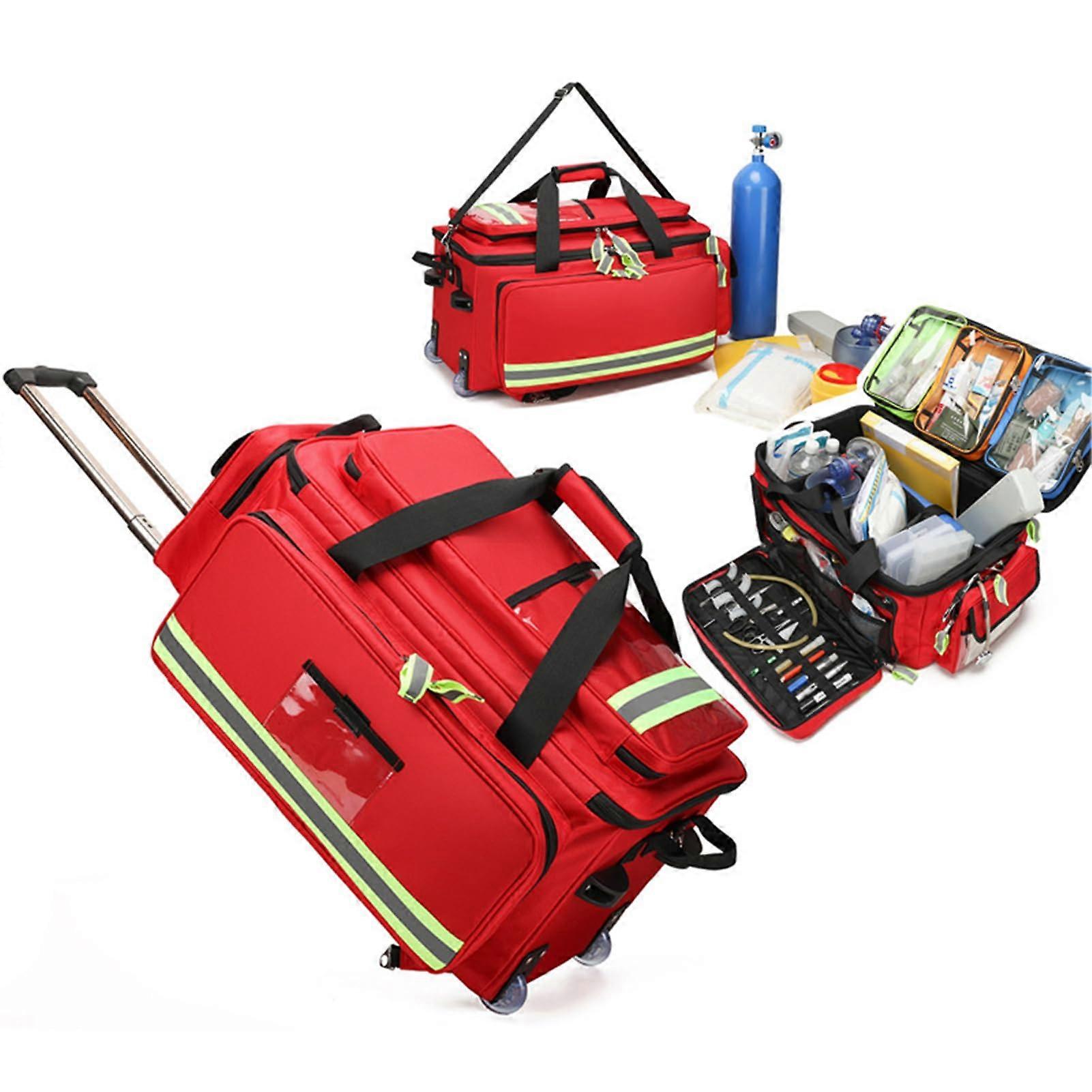 Waterproof Rolling First Aid Backpack with Detachable Trolley, Large Capacity EMT Responder Bag