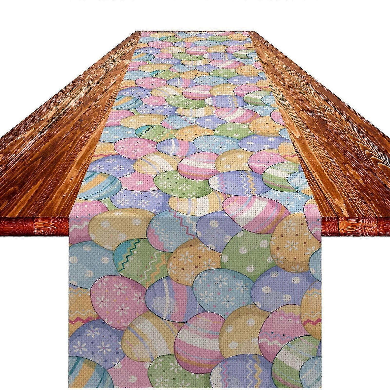 Pastel Easter Egg Table Runner 13"x108", Linen Spring Decor for Home, Kitchen & Easter Table  Compatible with Easter Themes