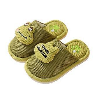 Meisjesslippers met cartoon dierenprint, warme gesloten teen, stevige zool, veelzijdige kinderslippers voor een verjaardag, groen, 8-9 jaar