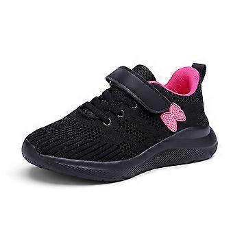 Scarpe da ginnastica da bambina, alla moda, piatte, antiscivolo, con lacci, tinta unita, in rete, traspiranti, scarpe da corsa per bambini, classiche, da allenamento scolastico, rosa shocking, 38