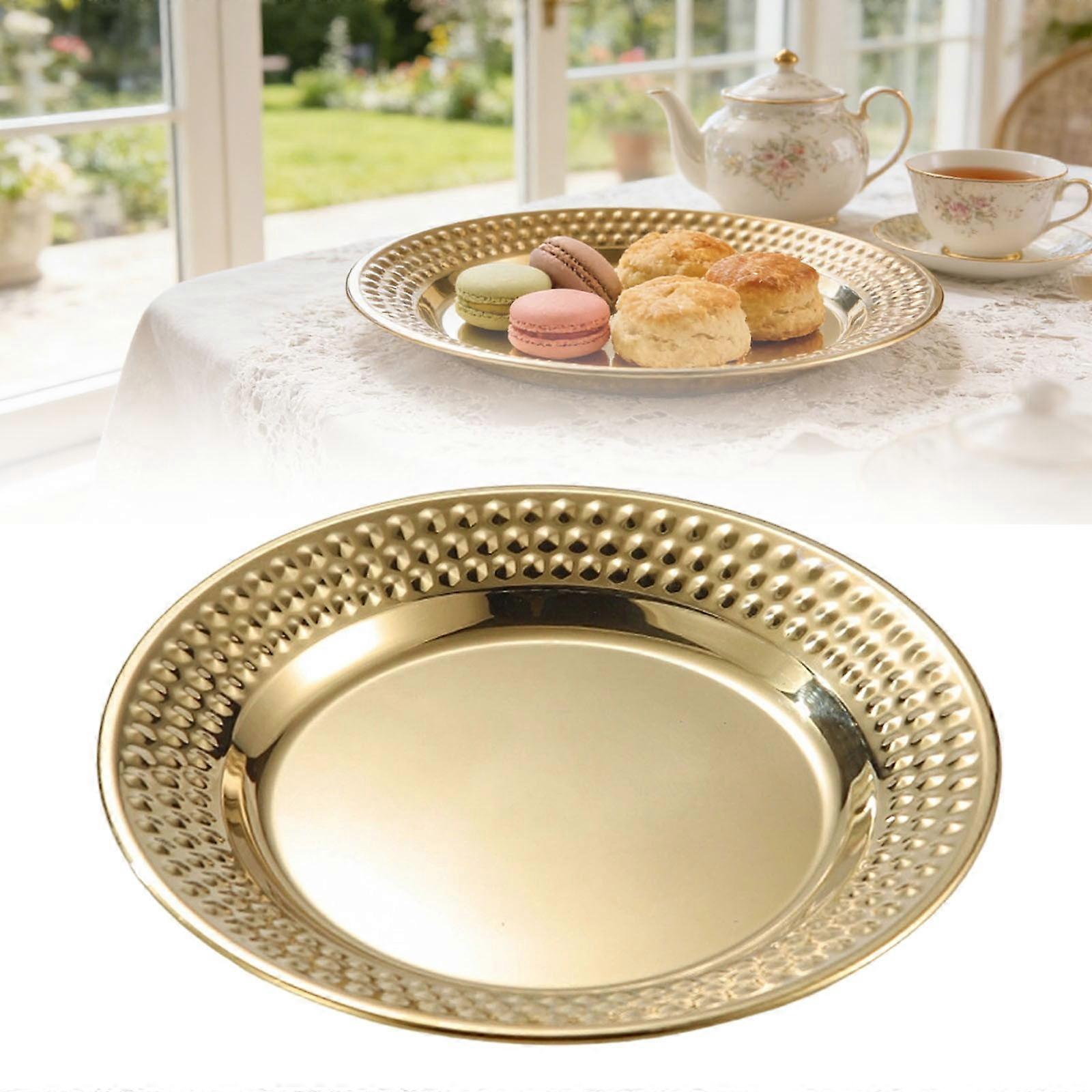Dinnerware Sets,Stainless Round Plates With Hammered Texture For BBQ And Restaurant Serving Stackable And