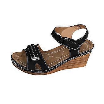 Sandalias de playa negras con cuña para mujer, correa ajustable, punta abierta, plataforma con abertura tipo boca de pez, estilo casual y cómodo, primavera/verano, EU39/UK5/US7, 1 unidad.