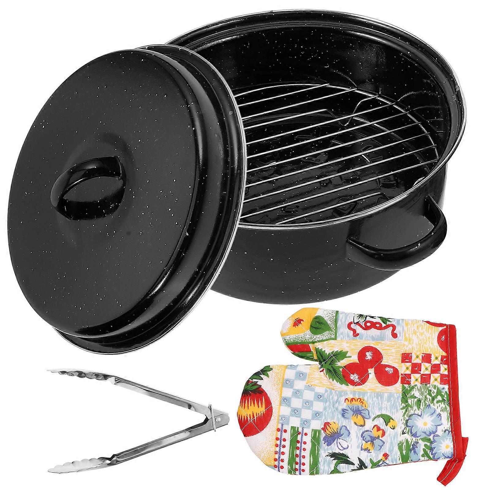 Roaster Black Kitchen Roasting Pan for Daily Use 2Sets Multi-Function Cooking