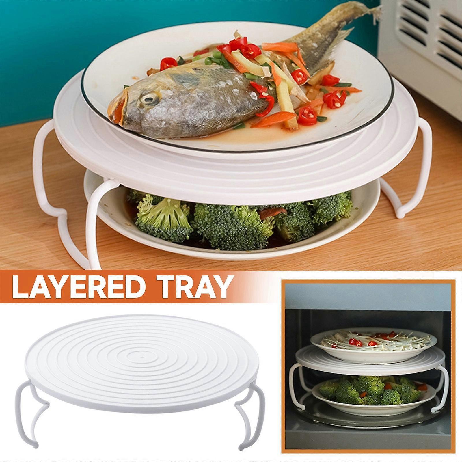 Multifunction Insulated Heating Tray Rack Plastic Kitchen Gadgets Microwave Steaming Rack Kitchen Storage Rack