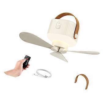 Outdoor Camping Portable Ceiling Fan With LED Light 3 Speed Remote Control Indoor Outdoor Atmosphere Light Ceiling Fan  cream color