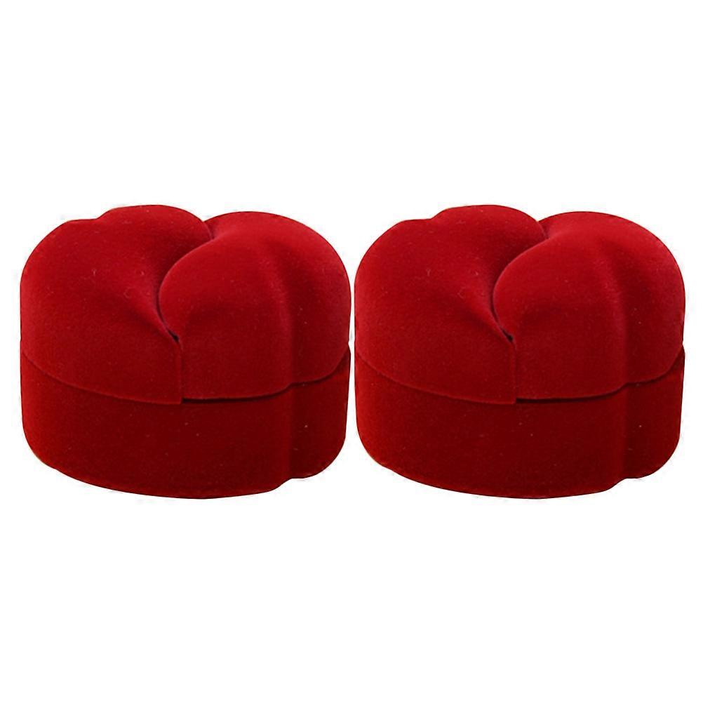 Red Heart Shape Couple Rings Case for Storage 2Pcs Wedding Ring Boxes