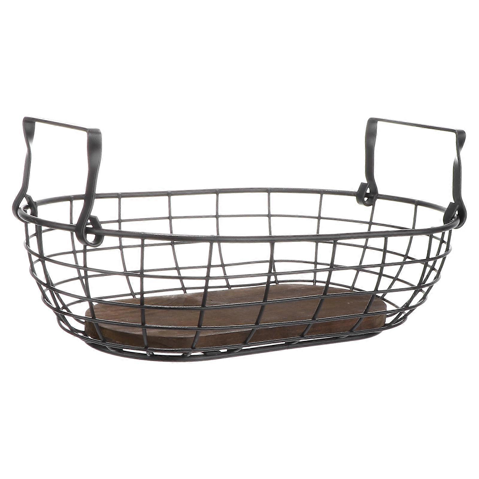 Brown Iron Storage Holder Creative Basket for Fruit 2Pcs Set