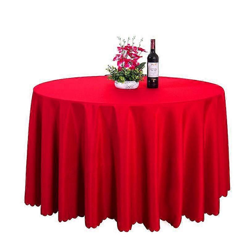 Round solid color polyester tablecloth Household tablecloth (red)