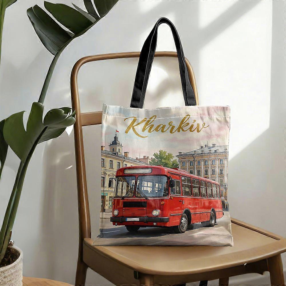 Sac cabas réutilisable à motif bus rouge Kharkiv (tons chauds), imprimé numérique 2D - Accessoire de mode pour femme, C-Rpolk