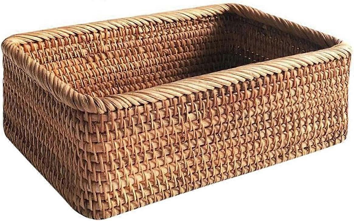 Storage Baskets, Rattan Rectangular Basket, Woven Organizer Basket (medium)