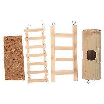 Beige Bamboo Hamster Nest for Resting 4Sets with Climbing Ladder