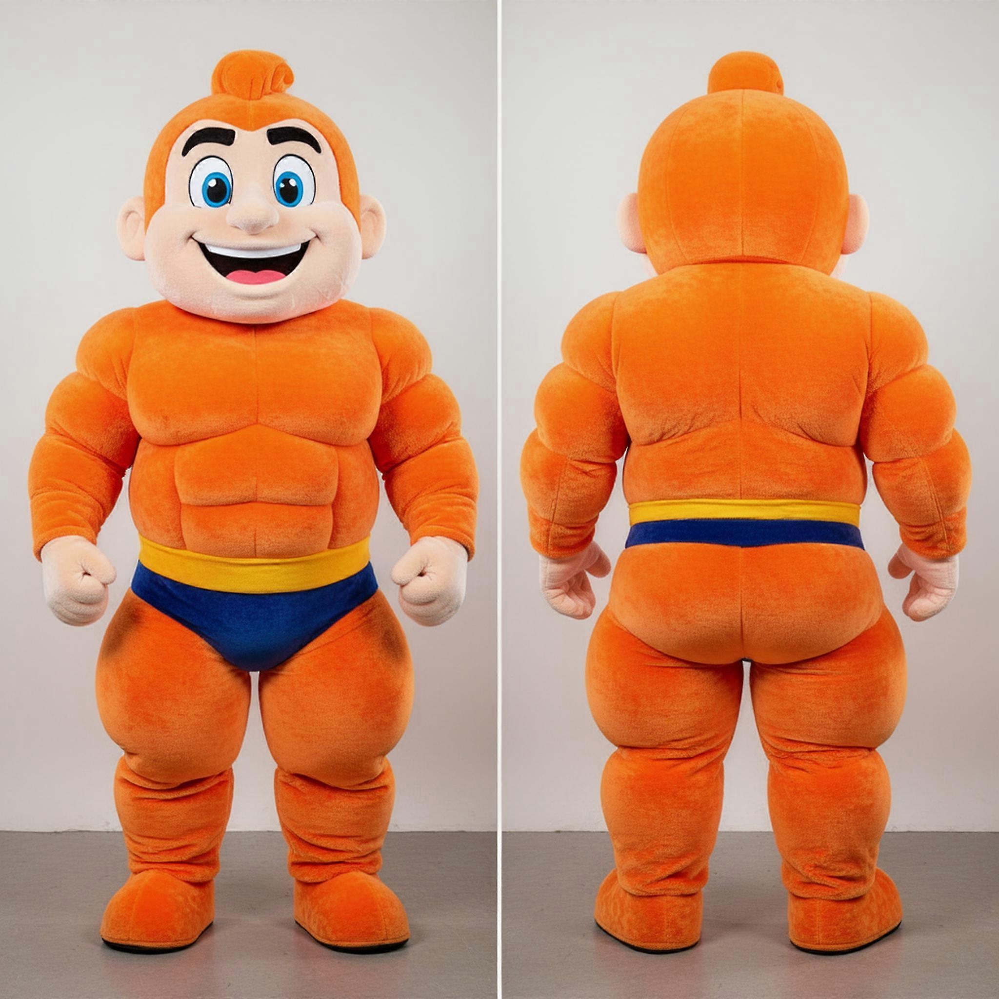 MASTICOT Rust Orange Muscular Strongman Mascot