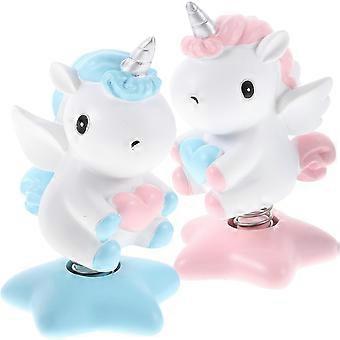 Unicorn Bobble Head Figurines 2pcs Resin Desktop Pink Blue Car