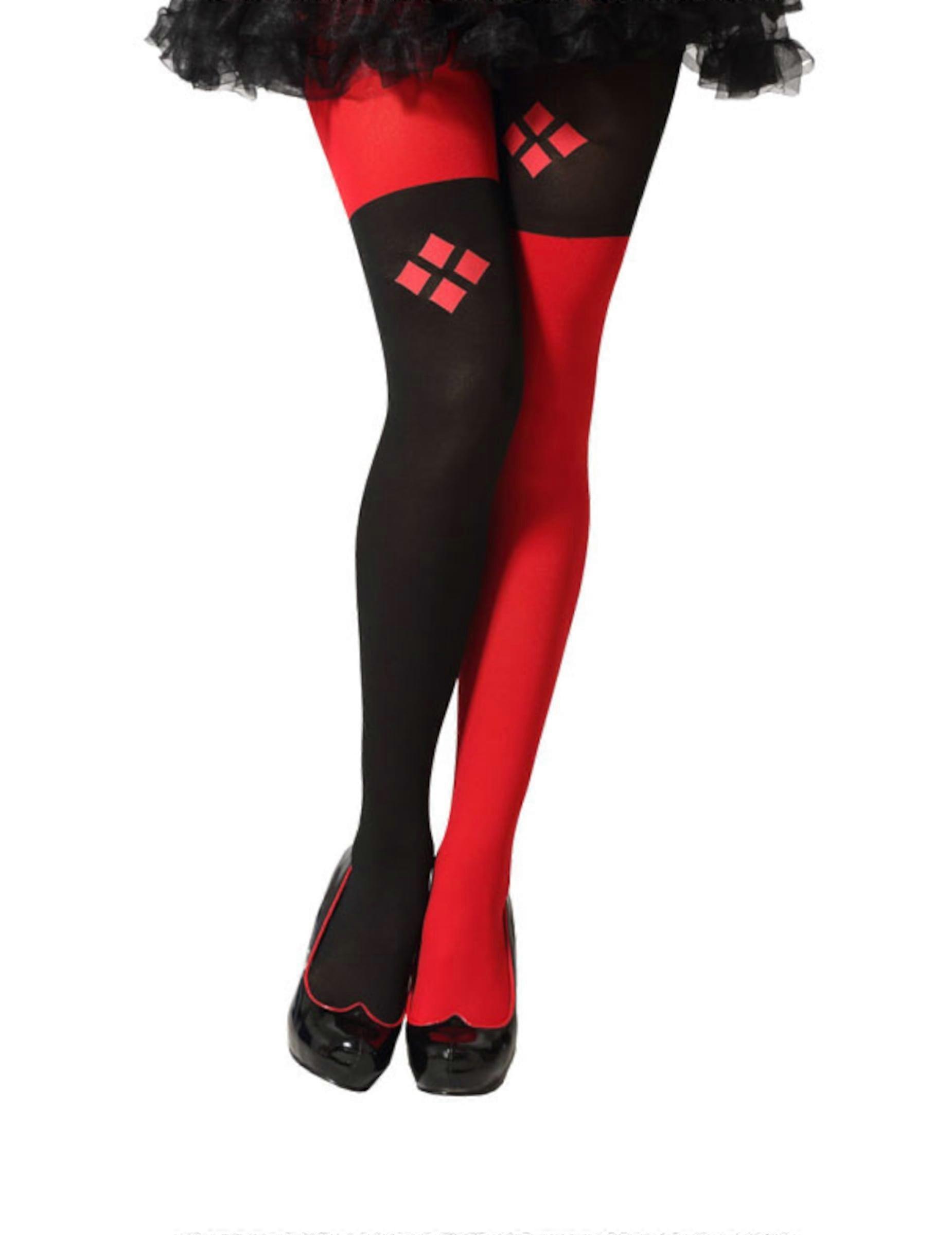 Women's red and black devilish harlequin tights