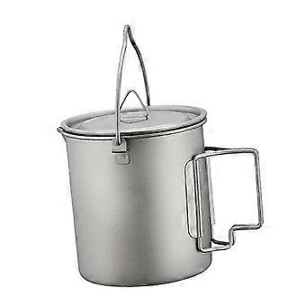 Titanium Camping Pot and Travel Mug 2 in 1 Lightweight Durable with Lid and Foldable Handle for Outdoor Use