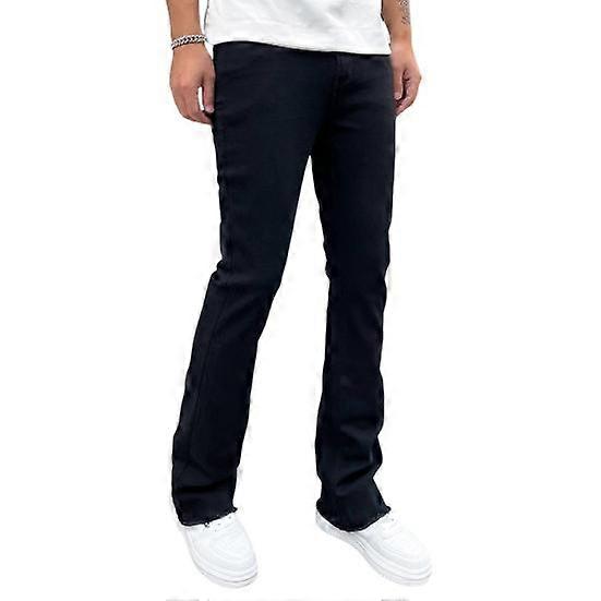 Men Jeans Regular Fit Solid Color Denim Pants with Zipper Button Placket