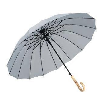 Japanese Style Windproof Umbrella 16 Rib Strong Parasol with Wood Long Handle Gray