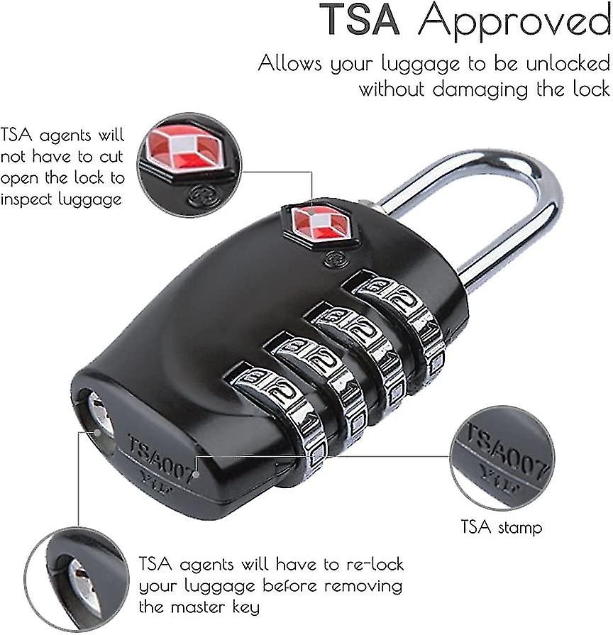 Cadenas à Combinaison 4 Chiffres Approuvé TSA - Pour Valises Et Bagages - Sécurité Voyage - Noir