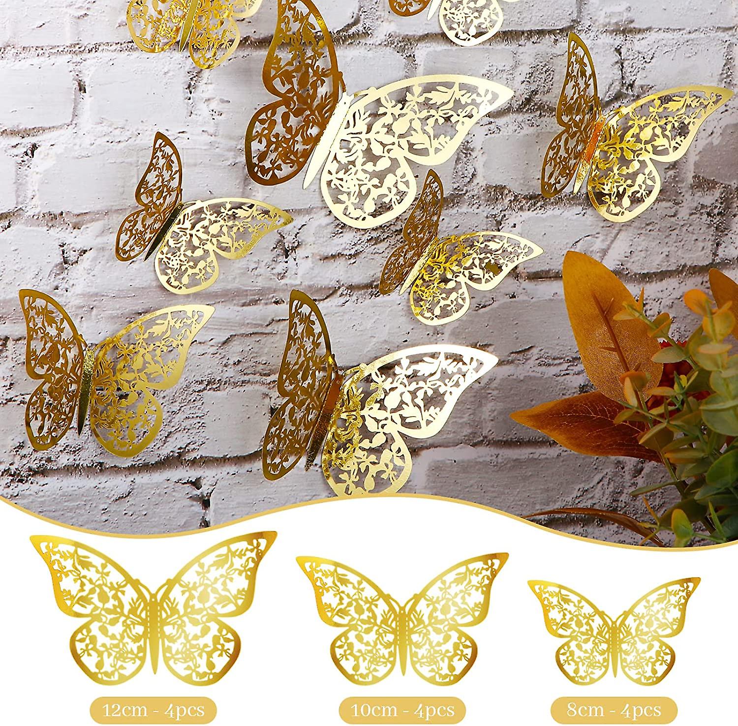 12 Pieces 3 Sizes Hollow Butterflies Wall Stickers 3D Butterflies Wall