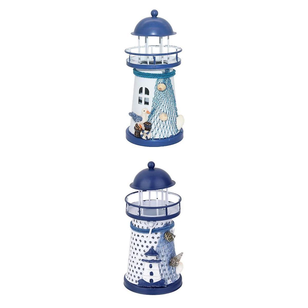 2pcs Mediterranean Lighthouse Iron Candle LED Light Home Table Decoration