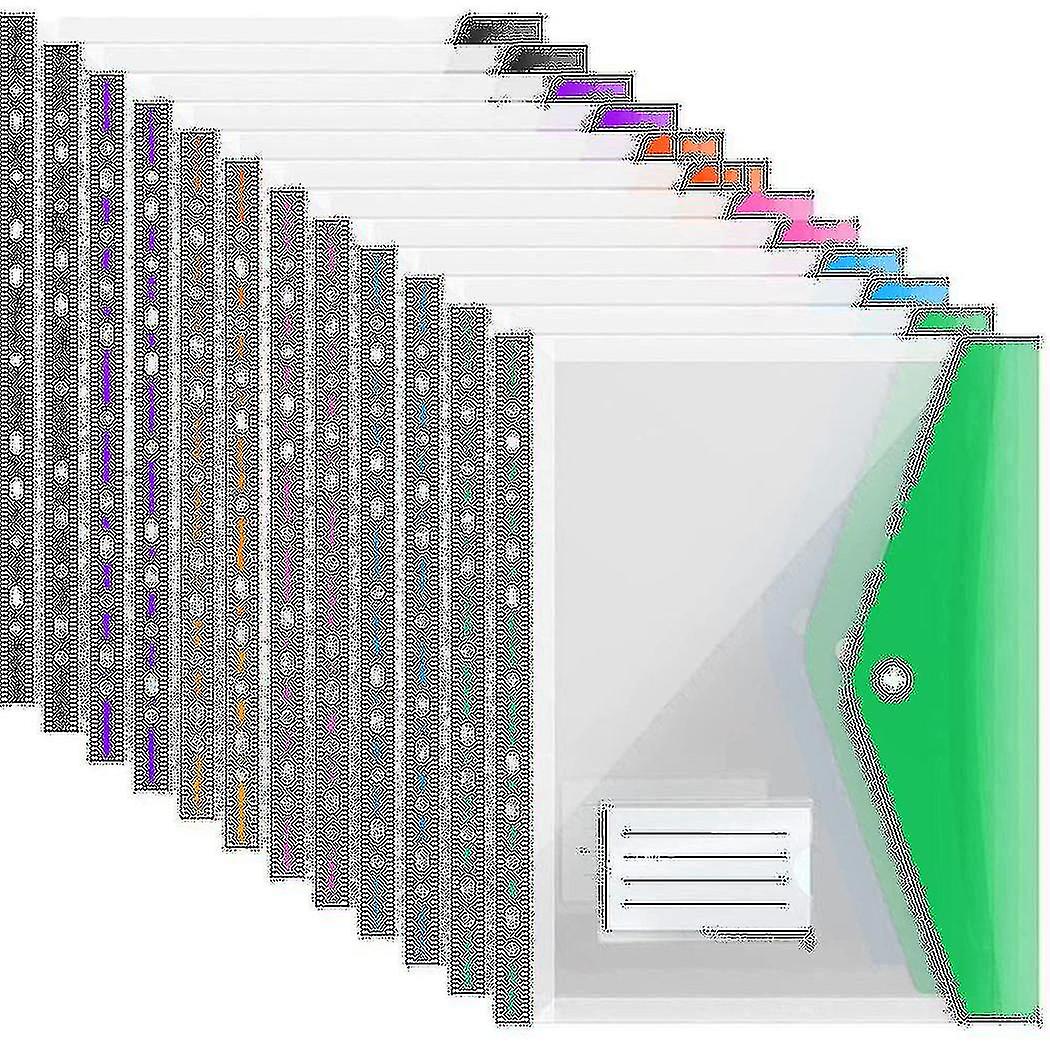 12pack A4 Plastic File Folder,expandable A4 Expandable Punched Pockets For A4 Folders,with Snap Clo