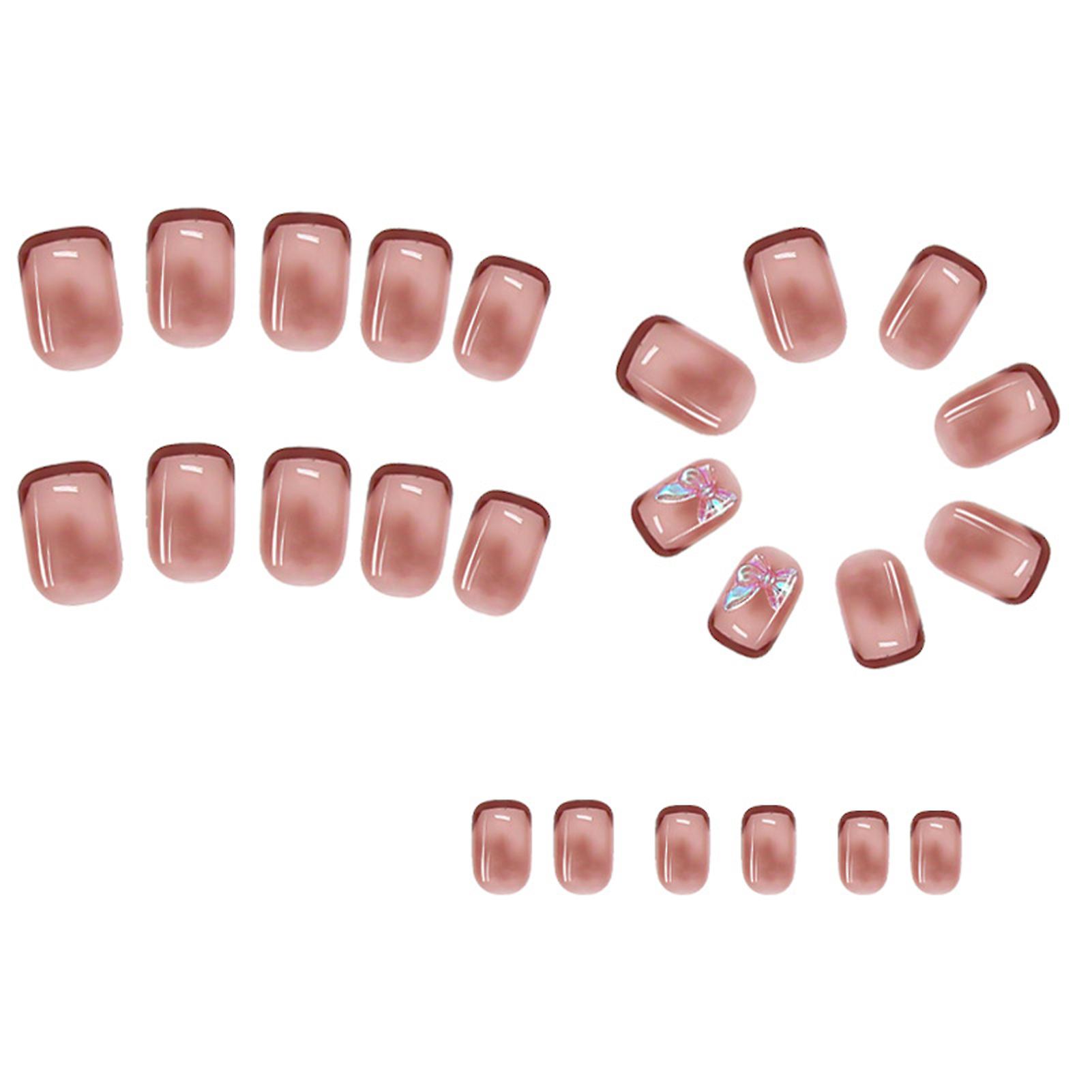 Pink Press-on Nails With Bow Tie Comfortable Wearing Reusable Nails For Fingernail Diy Ornament