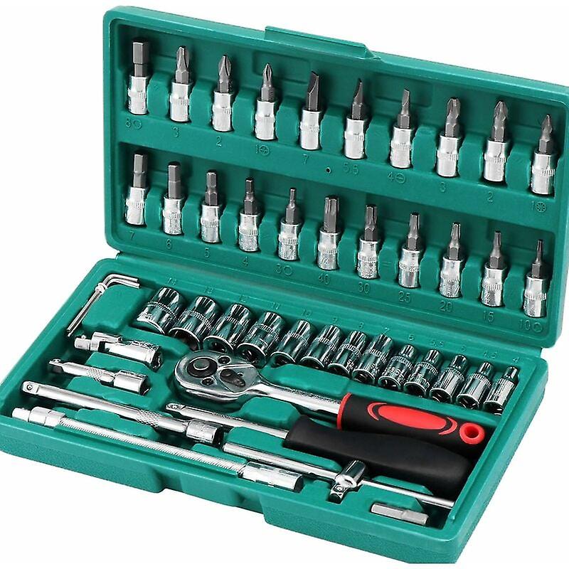 46 Pack 6.35mm Socket Set with Quick Release Ratchet, Extension Bars for Car Engine and Bike
