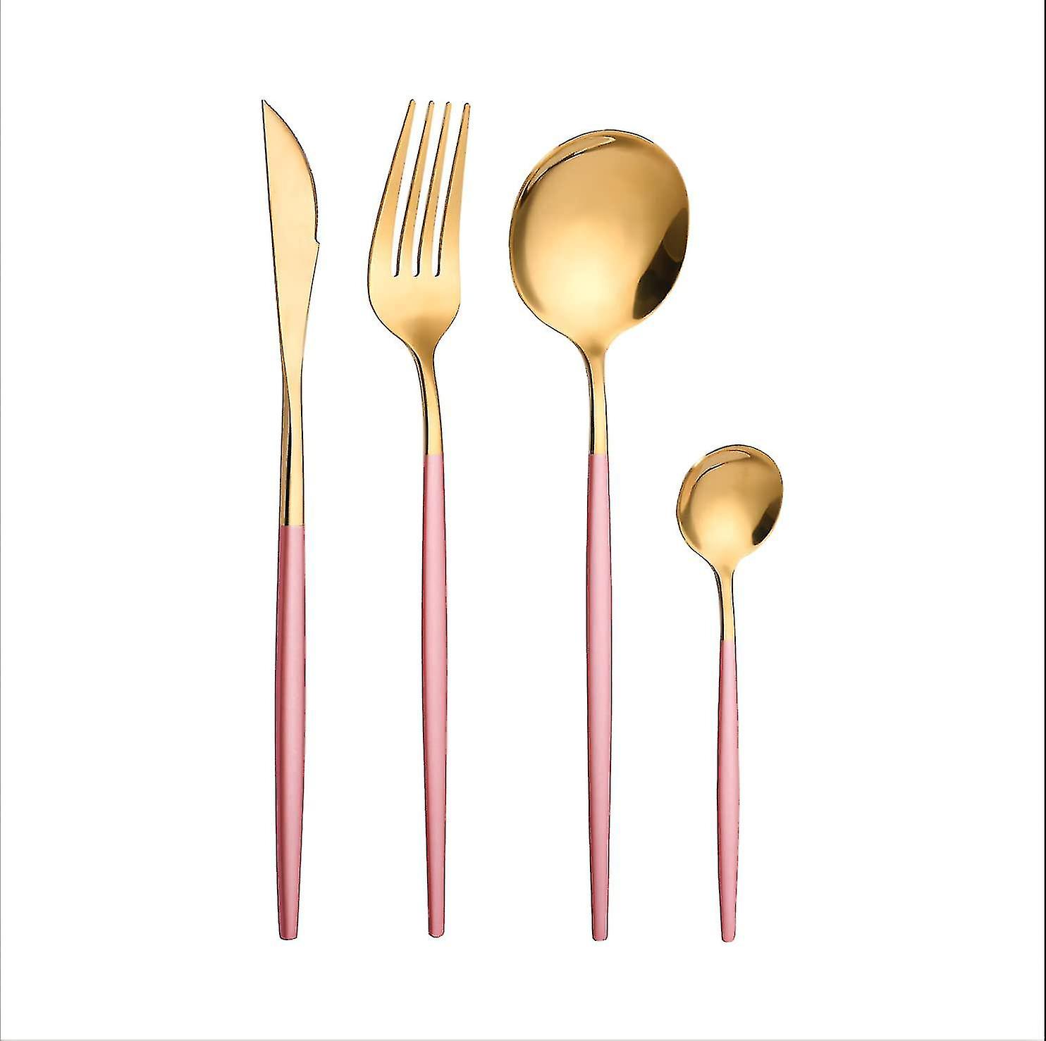 Tableware Stainless Steel Dinner Knife Fork Spoon Tea Spoon Western Flatware Set Pink
