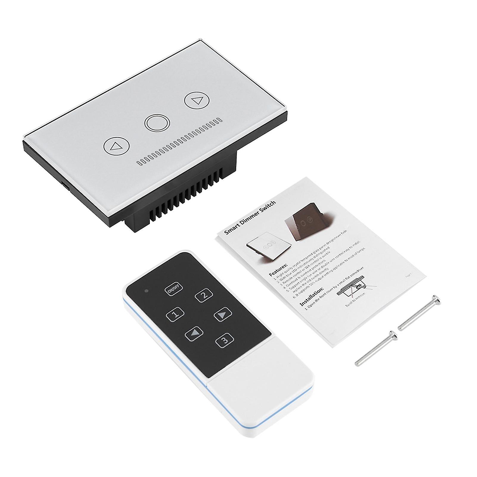 Touch Screen Led Light Dimmer Switch Wireless Rf Remote Control Glass Panel White