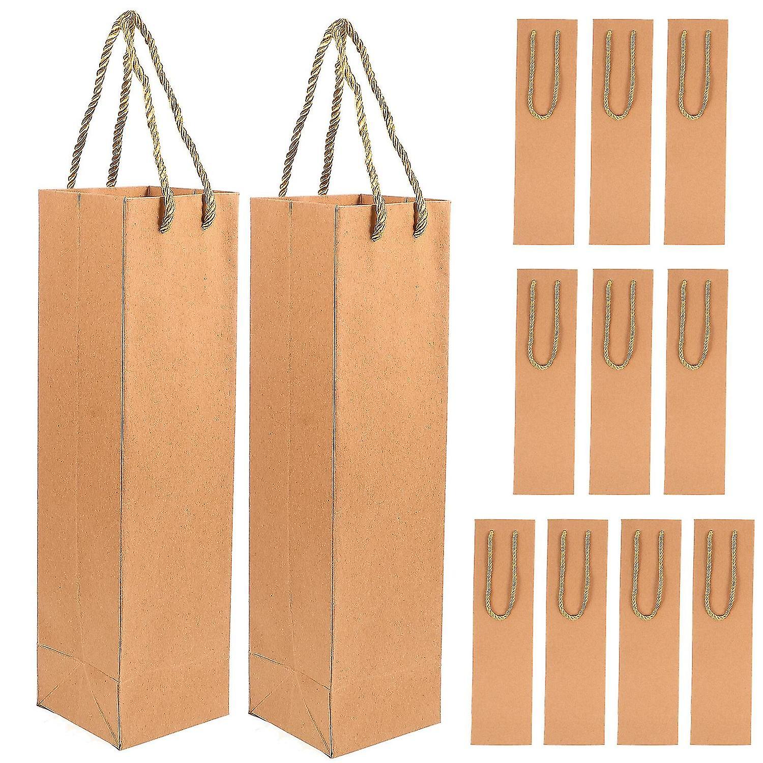 12 Pcs Kraft Paper Wine Bottle Bag Single Red Wine Bag Quality Wine Tote Bags With Handle - 9.5x9x35