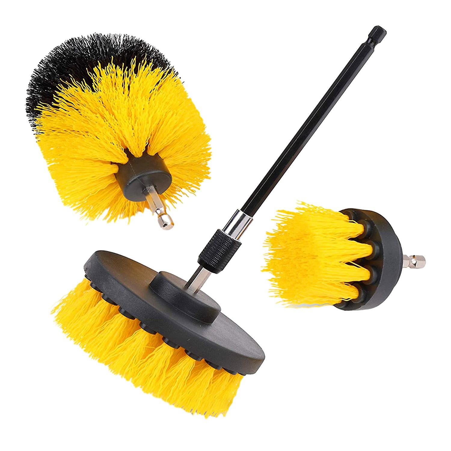 4Pcs/Set Electric Drill Brush 3 Brushes Long Pole Nylon Bristles Multi-functional Power Drill Scrubb