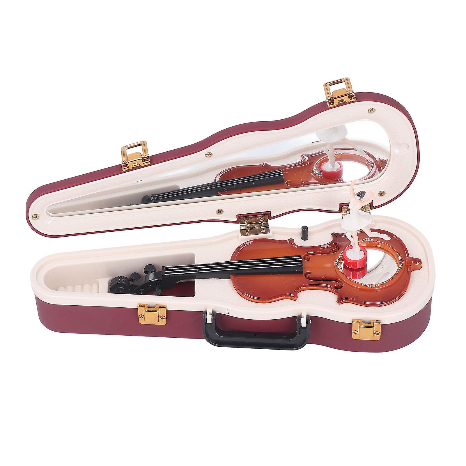 Violin Music Box Small Classical Elegant Art Violin Music Box Toy with Rotating Dancing Girl for Home Desktop Decoration Wine Red 