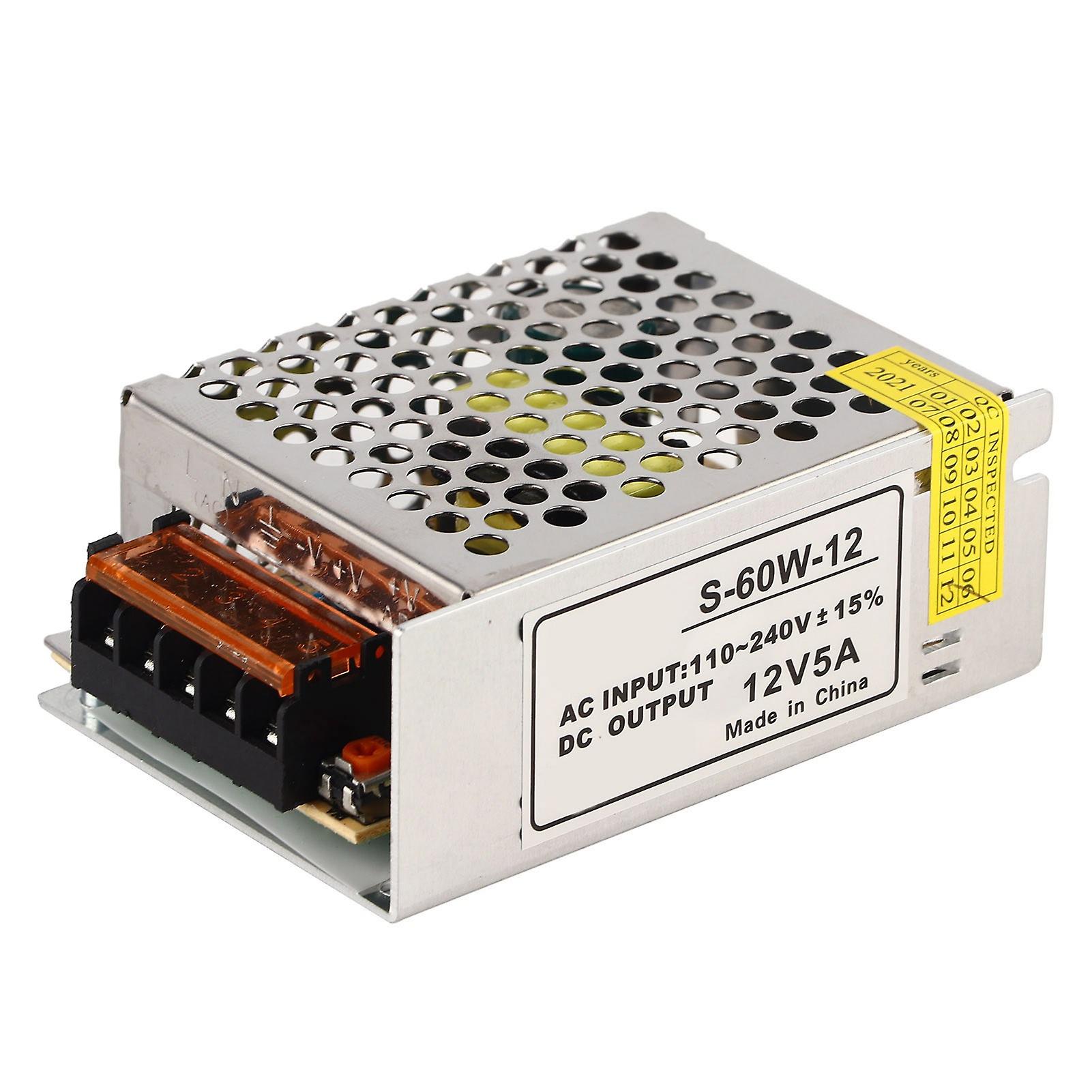 Qukaim Power Supply Switch 12V AC/DC Voltage Converter, 5A Regulated Switch Power Supply for LED, Universal Power Supply, Input 100-240V, Compact