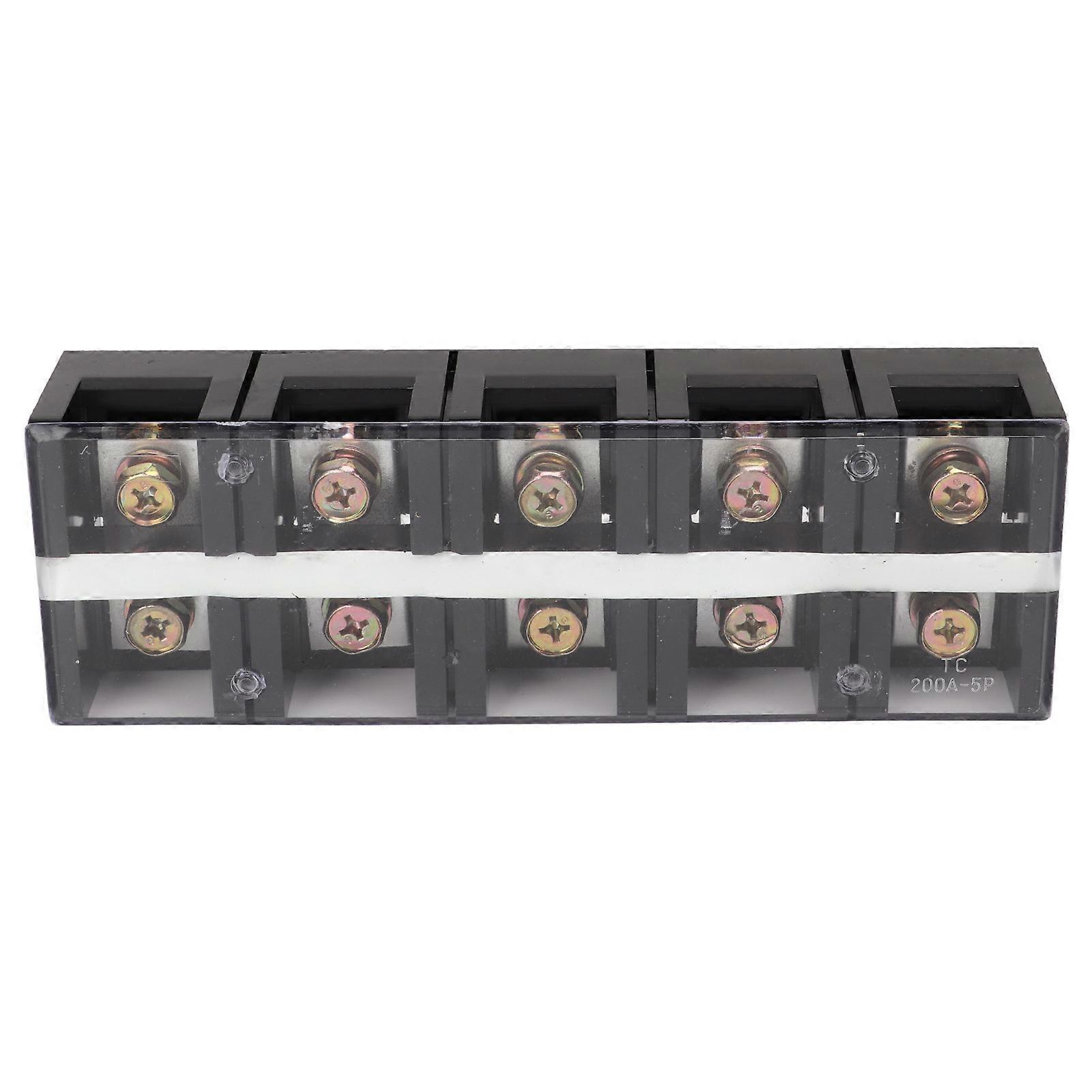 Terminal Strip Dual Row High Current Screw Terminal Block with PC Cover for Lighting Power Distribution 200A 600V 5 Position (2005)