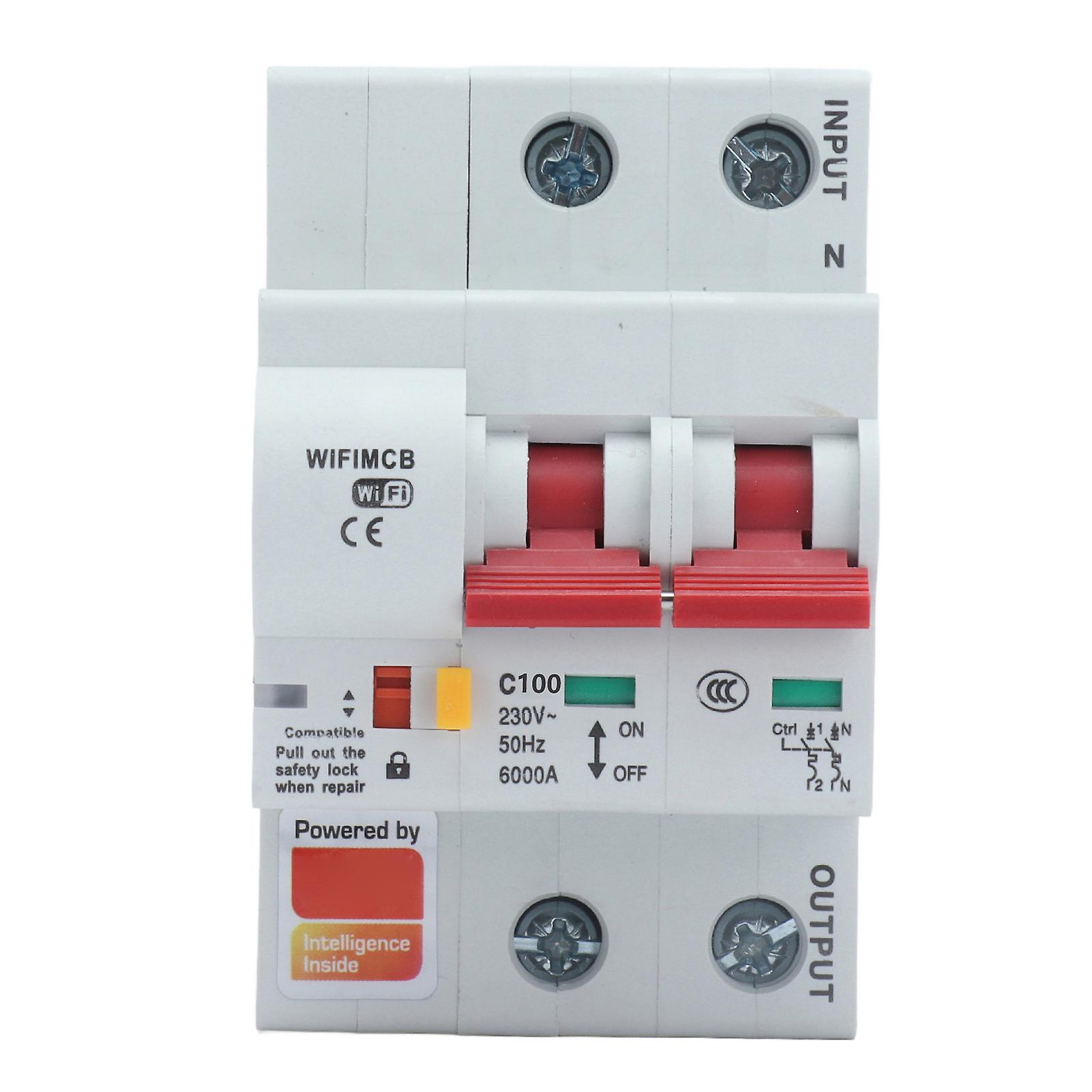 Disjoncteur intelligent 2P WiFi Bluetooth App Télécommande Interrupteur Protection contre les surintensités AC220V