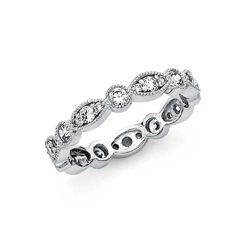14k White Gold Beaded Round Cubic Zirconia Eternity Channel Set Band Ring Rs86-Eternity-Ring for Women and Men