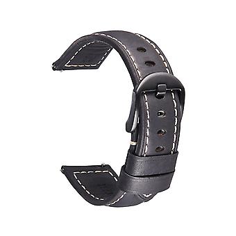 Leather Watch Band,Size: 22mm (Black And Black Buckle) 22mm (Black And Black Buckle)