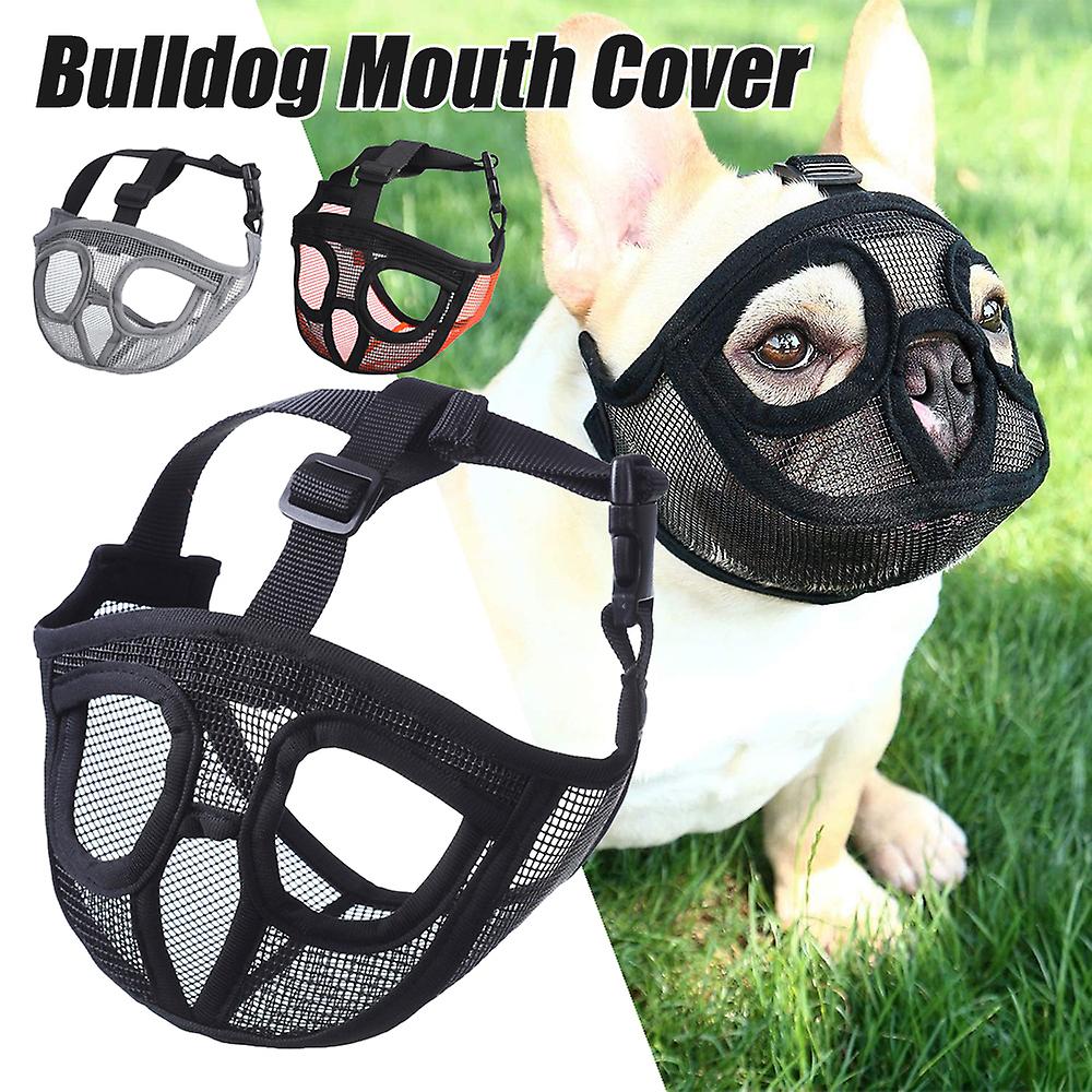 Short Snout Dog Muzzle - Adjustable Breathable Mesh Bulldog Muzzle for Biting Chewing Licking Grooming Dog Mask