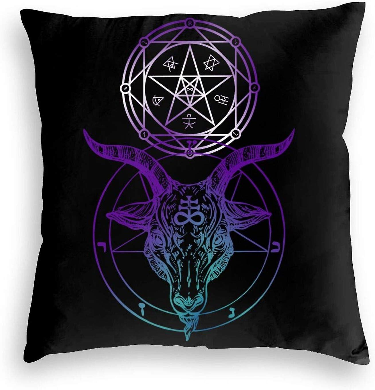 バフォメットオカルト再利用可能なソファ枕カバーフォーシーズンズユニバーサルインビジブルジッパーカークッション寝室の枕カバー(16 "X16"、ブラック)