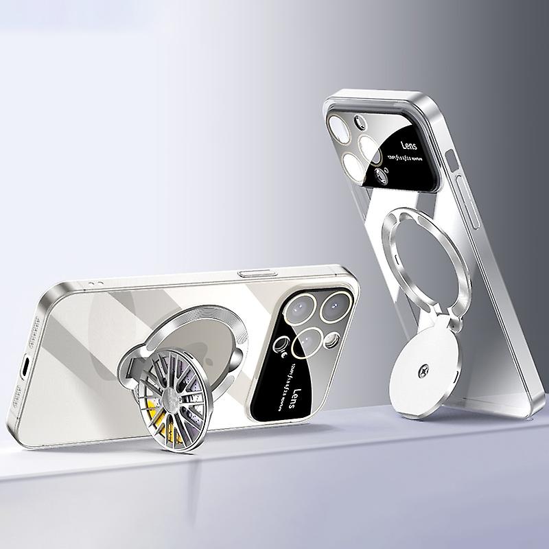 Voero Compatible with Iphone 14 Pro Pc Case Electroplating Rotating Kickstand Phone Case Silver