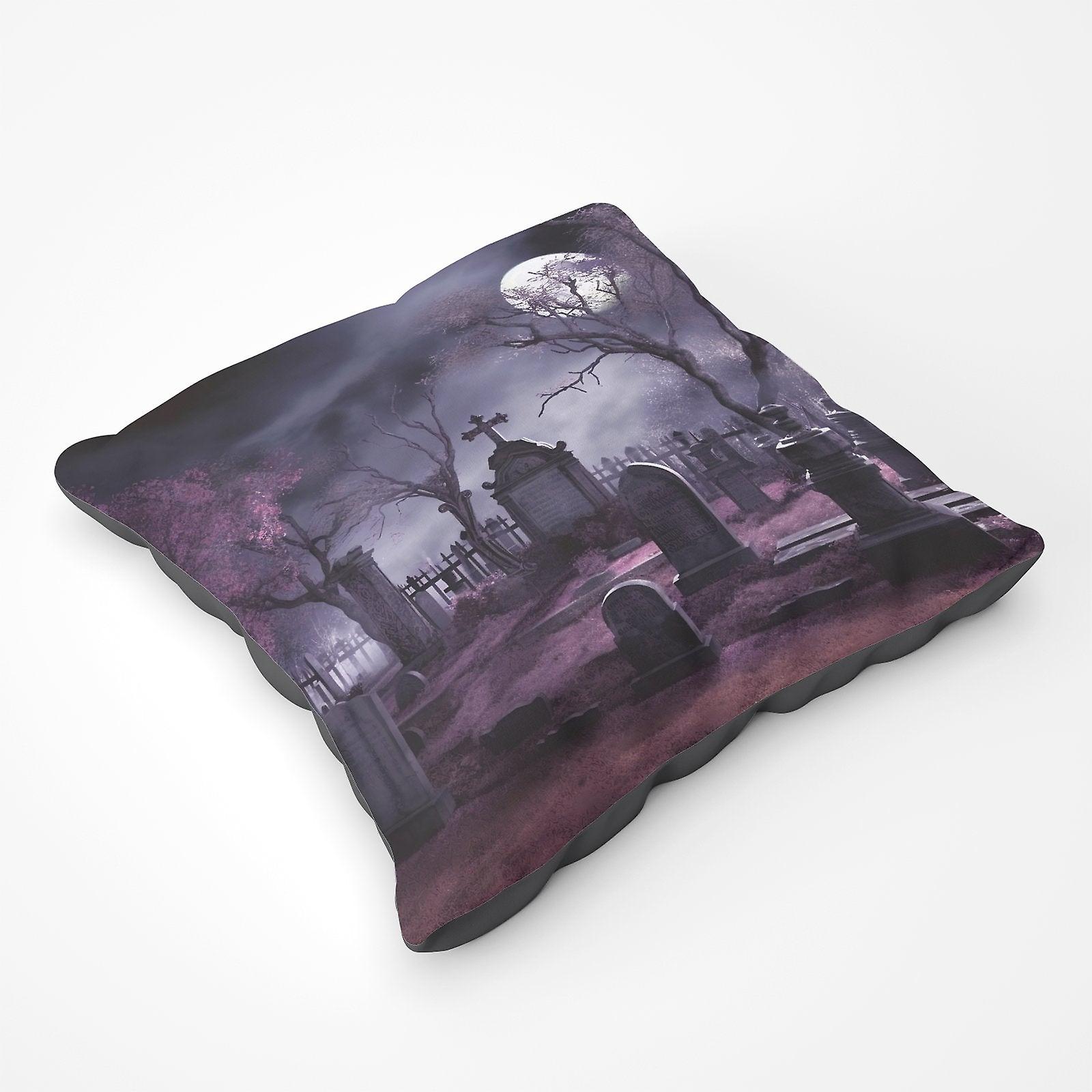 Witchs Moonlit Cemetery Design Floor Cushion