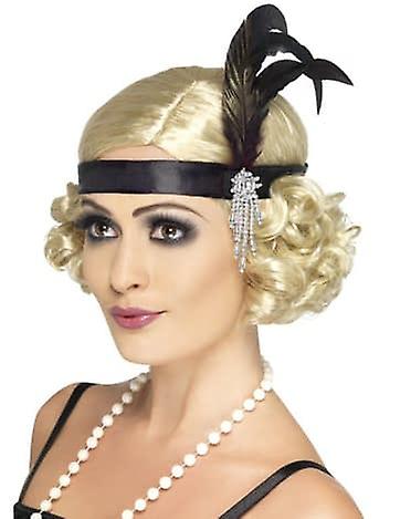 Black charleston headband with adult feather