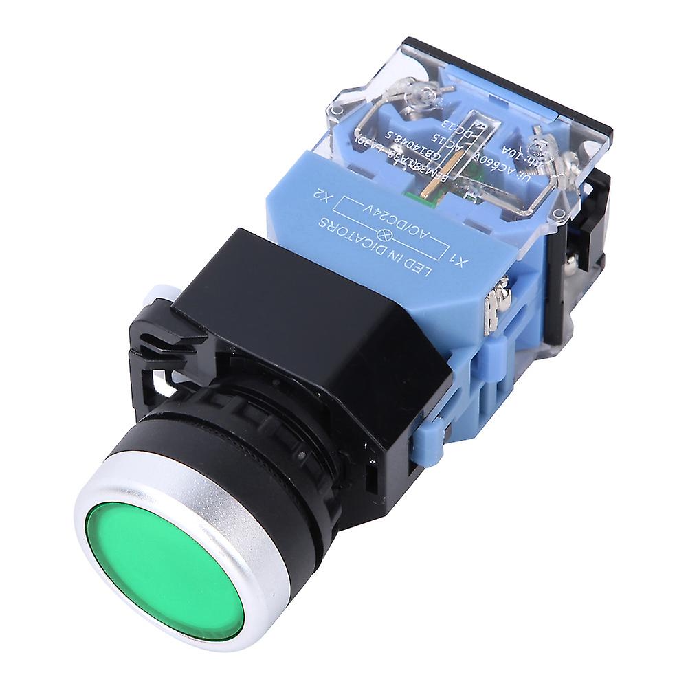 10 Pcs BEM38-11D Self Reset Flat Head Button Switch 1 On 1 Off Button Switch 22mm(Green Light)