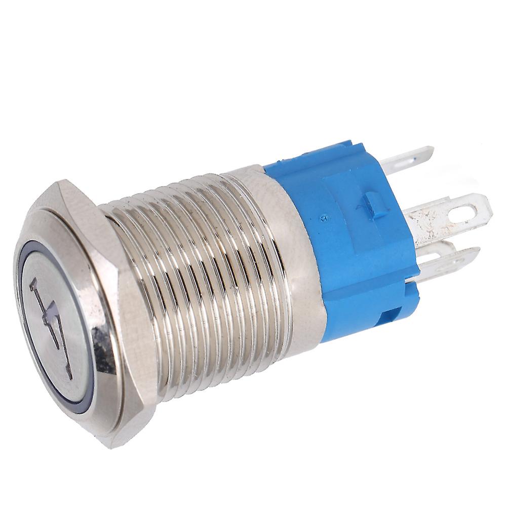 2PCS 5 Pin Metal Push Button Switch 16mm Flat Head Self Reset Switch With Light Number 4(12VDC White)