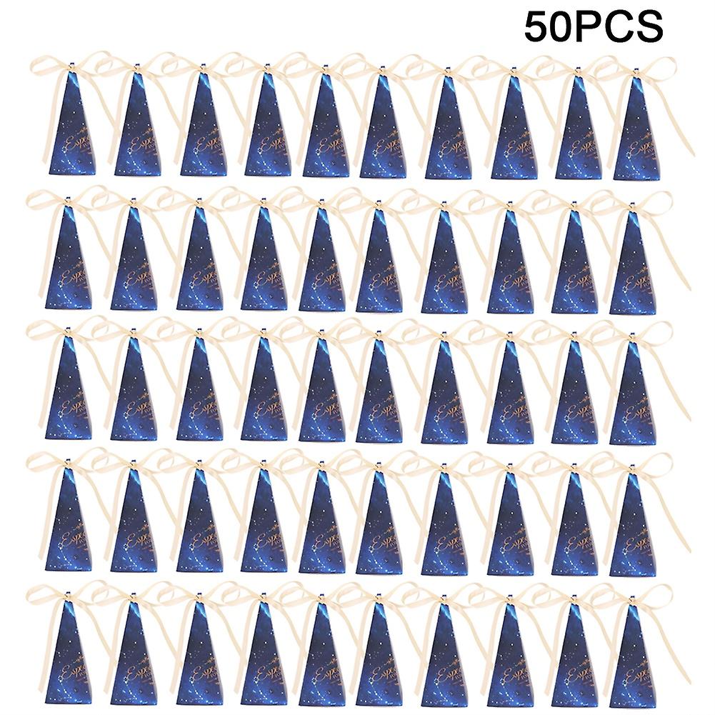 50pcs Mini Triangular Candy Box Gift Bag for Weeding Birthday Party Favor (Dark Blue)