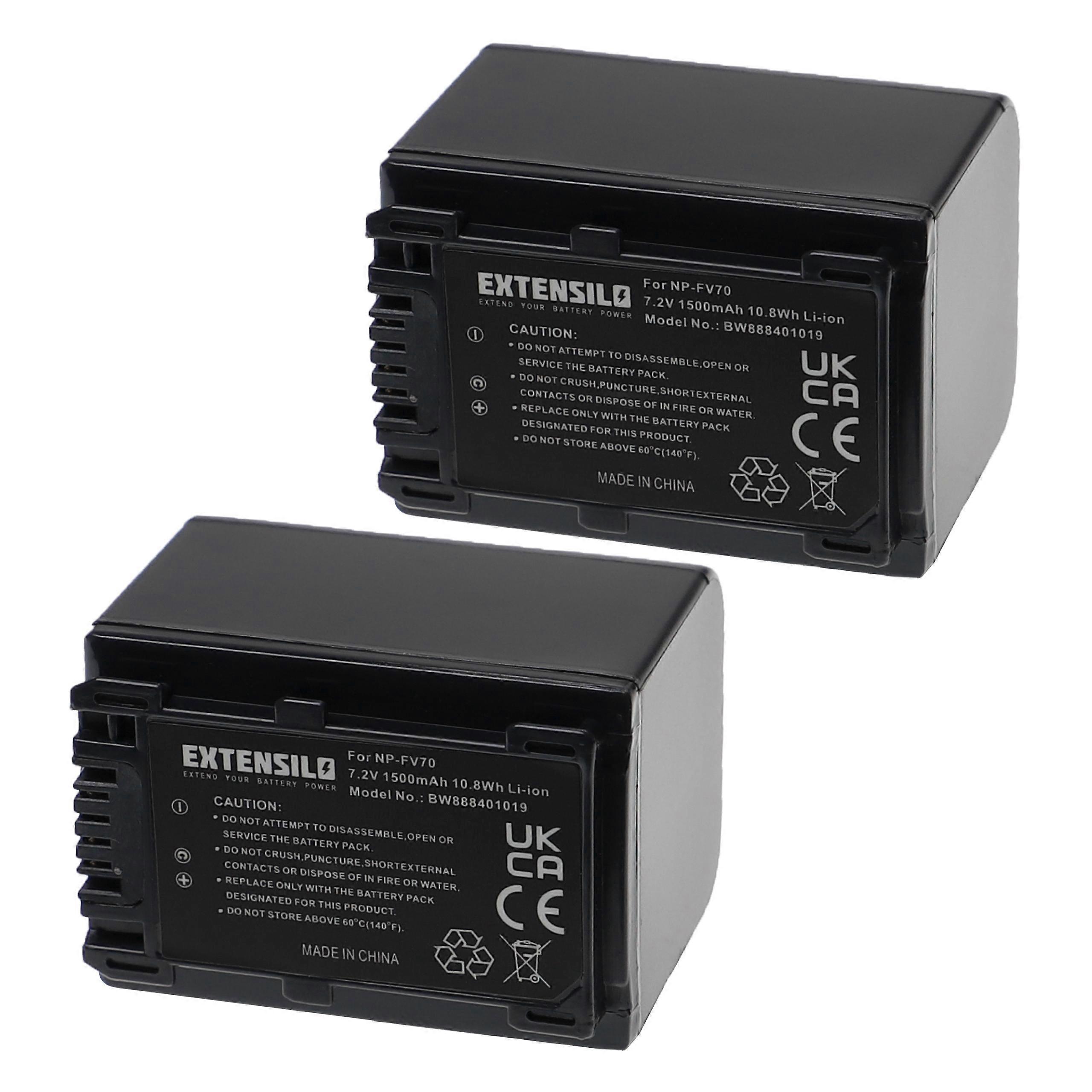 Akumulatory EXTENSILO 2x kompatybilne z kamerami Sony HDR-TD10, HDR-TD10E, HDR-TD20VE, HDR-TD30, HDR-TD3VE, HDR-SX65R, HDR-SX-65L (1500 mAh, 7,2 V, Li-ion)