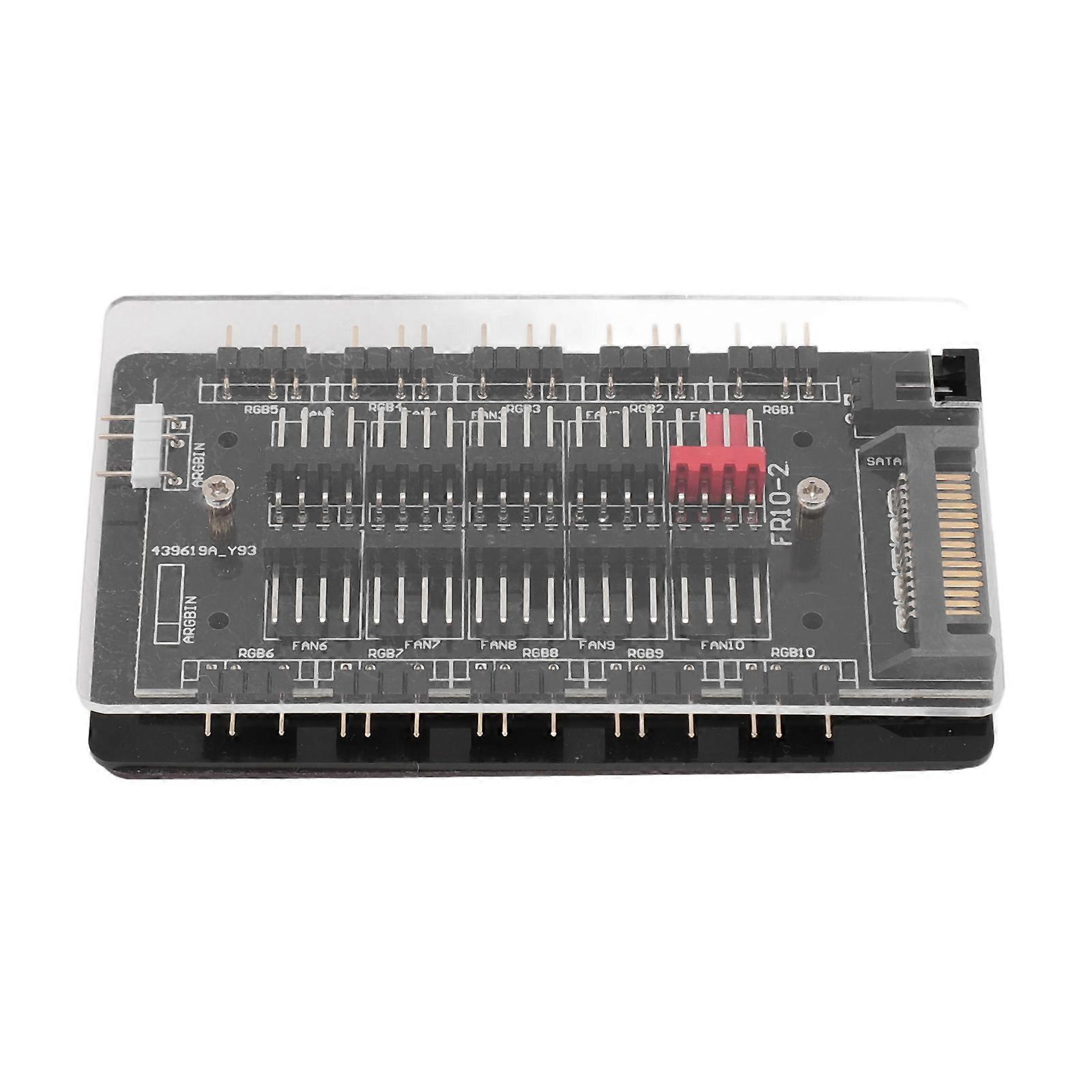ARGB PWM-Lüfter-Hub, 2-in-1 PWM ARGB-Gehäuselüfter-Hub, SATA-Schnittstelle, Stromversorgung, magnetisch, 4-polig, PWM, 3-polig, ARGB-Lüfter-Hub mit Acrylgehäuse