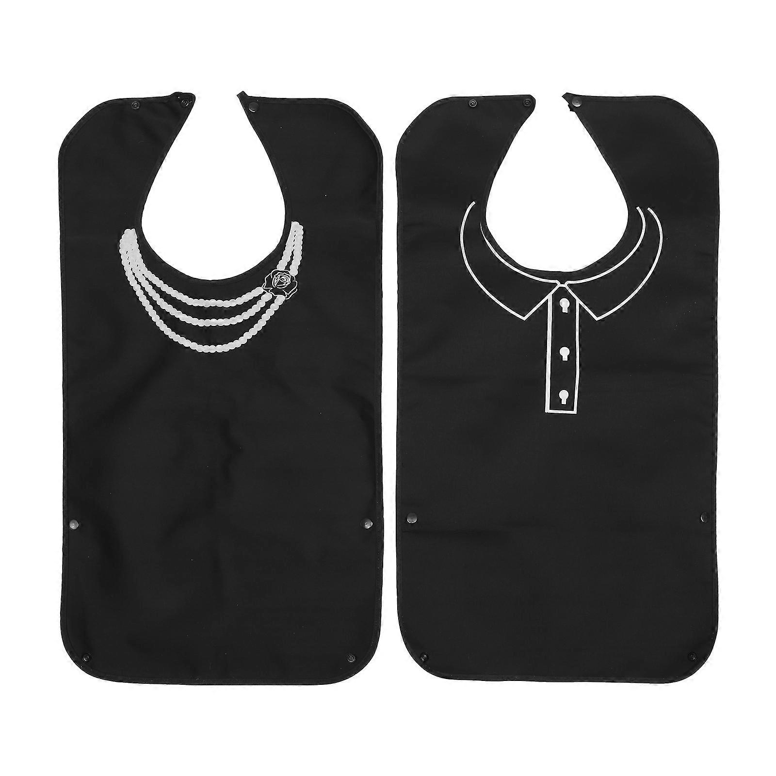 2Pcs Practical Elders Adults Towels Portable Waterproof Feeding Bibs (Black)