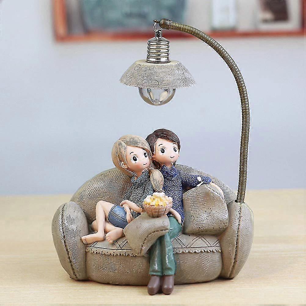 Mini Resin Couple Stting In Sofa With Lamp Bed Rats For Home
